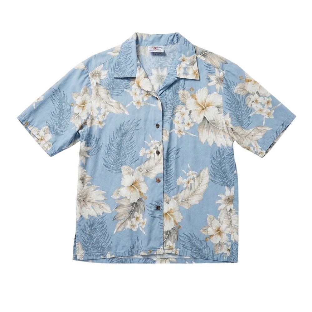 Pacific Legend Hawaiian Shirt Blue Hibiscus Floral Tropical Camp Button Up USA